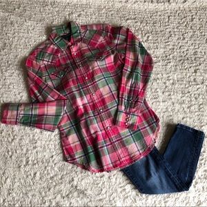 Pink/Green/Blue Plaid Button Down